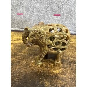 Unique Vintage Elephant Carving w/ Baby Inside Home Blessing Good Luck India